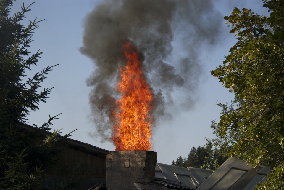 A chimney fire on the roof of a house in Connecticut